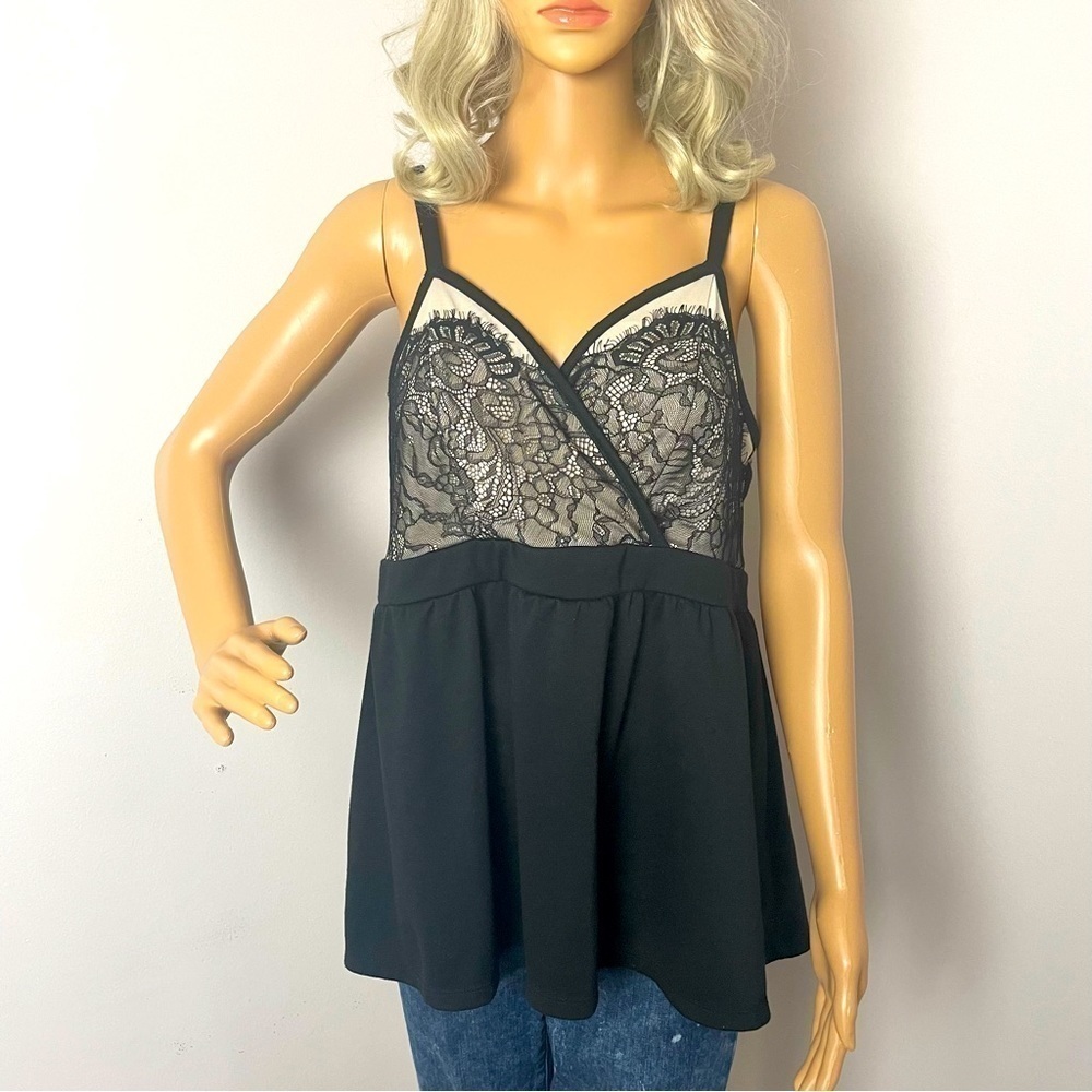 Torrid Lace Bodice Spaghetti Strap Top Black & Cream Size 0